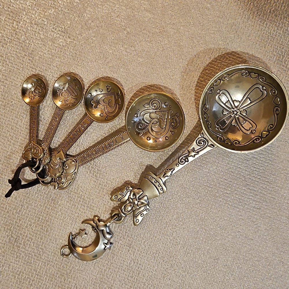 Vintage Pewter Measuring Spoons - 5 Pieces Plus Display Hook